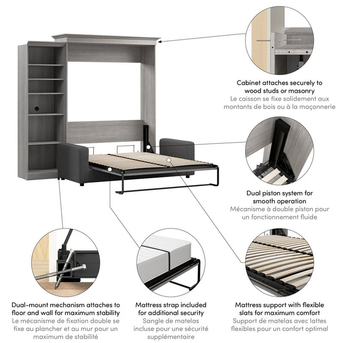 Gray Queen Murphy Bed with Sofa W670471