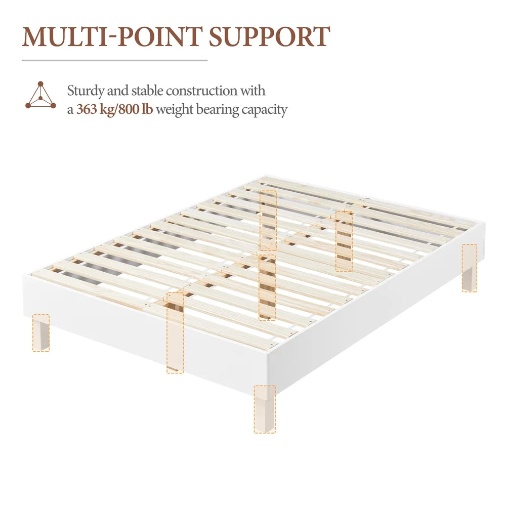 Queen White Platform Bed Frame with Wooden Slats V586159