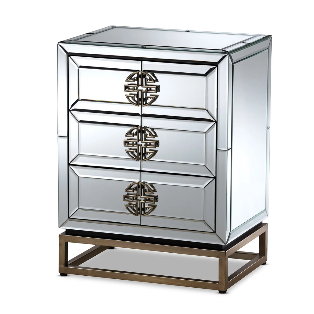 Mirrored Antique Bronze 3-Drawer End Table D359