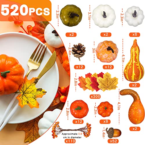 520 Pcs Artificial Pumpkins and Gourds Fall Harvest Decoration Set C969