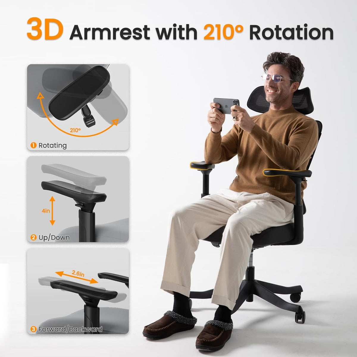 Black Ergonomic Mesh Office Chair with Adjustable Arms and Headrest P565