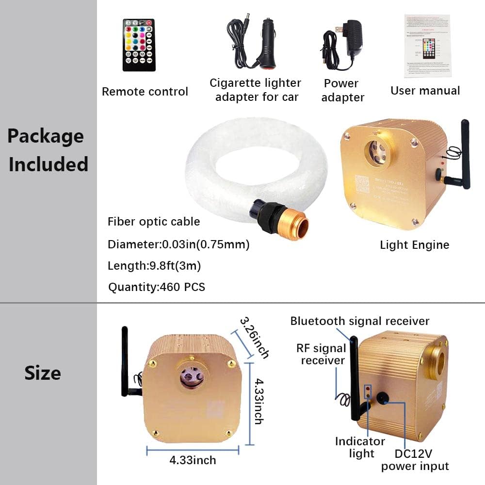 16W Twinkle Fiber Optic Star Ceiling Light Kit with APP Remote Music Mode RGBW LED 460pcs 9.8ft D10971