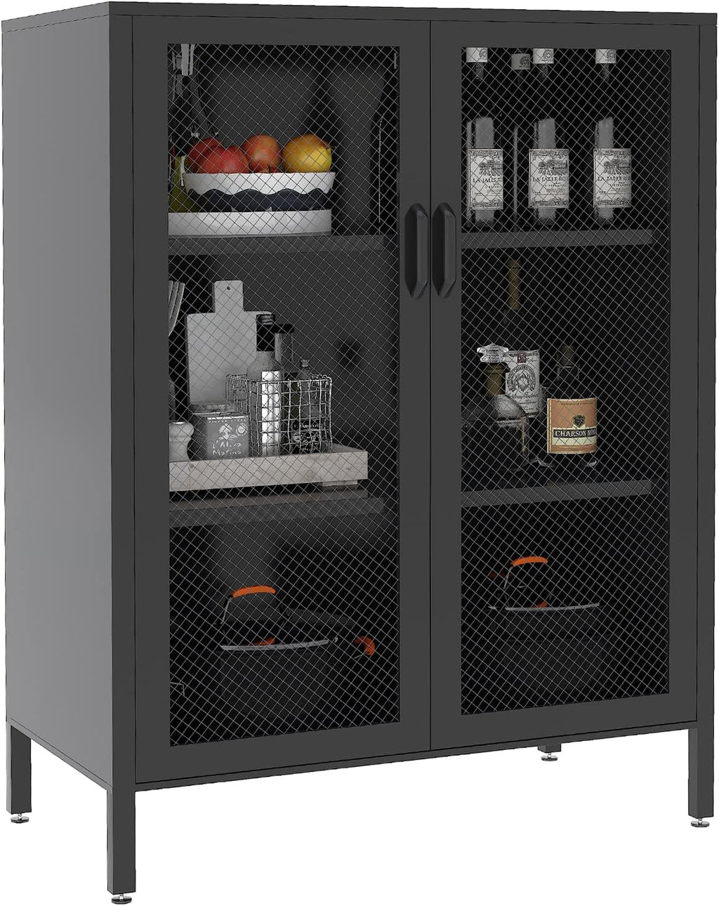 Metal Storage Cabinet with 2 Adjustable Shelves, 41.7 Black Garage Cabinets with Doors and Lock P734362