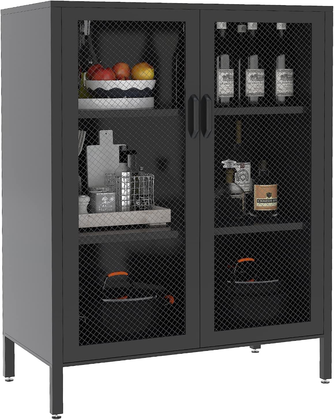 Metal Storage Cabinet with 2 Adjustable Shelves, 41.7 Black Garage Cabinets with Doors and Lock P734362
