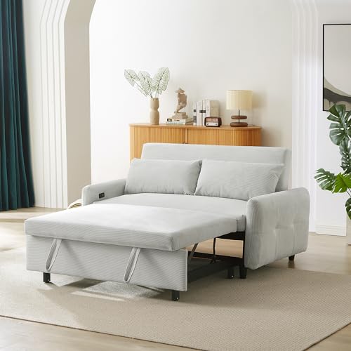 Blue Grey Corduroy 4 in 1 Convertible Sofa Couch Bed T95886