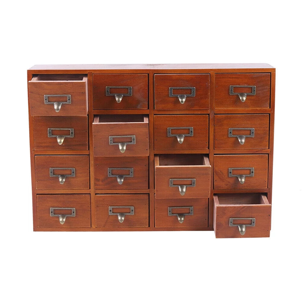 16 Drawer Vintage Wood Apothecary Cabinet E304500