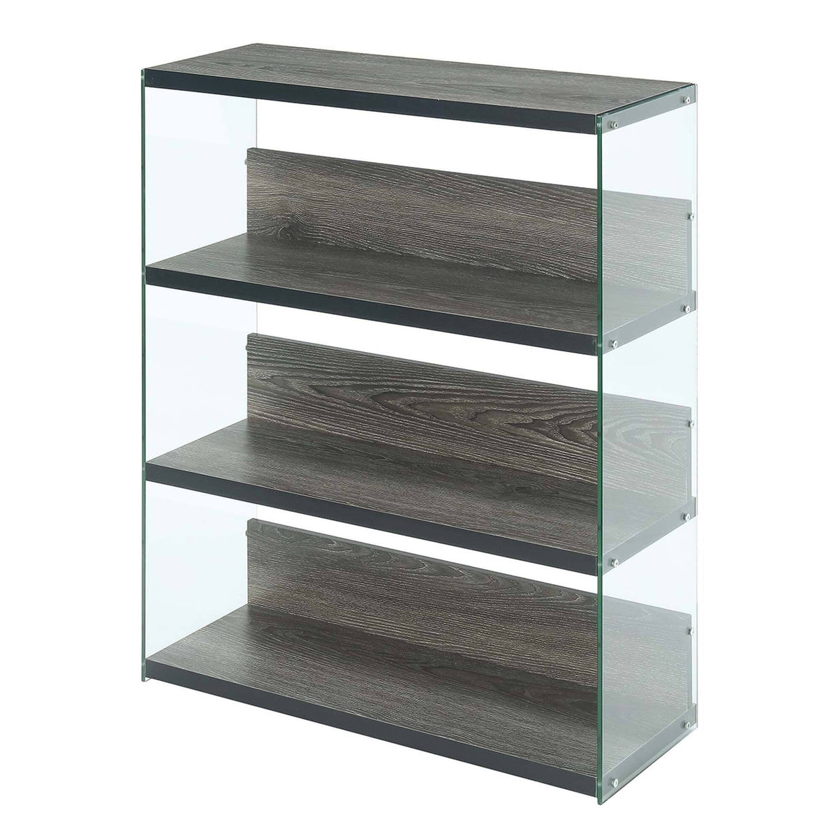 Weathered Grey 4-Tier Glass Wood Bookcase K58014
