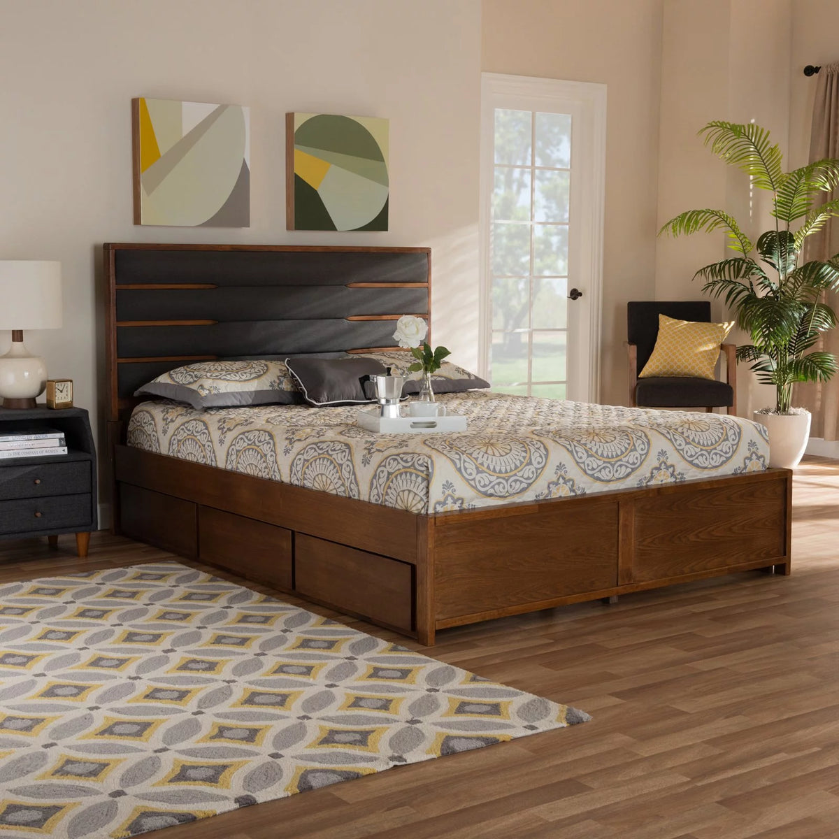 Queen Dark Gray Upholstered Platform Bed H10980