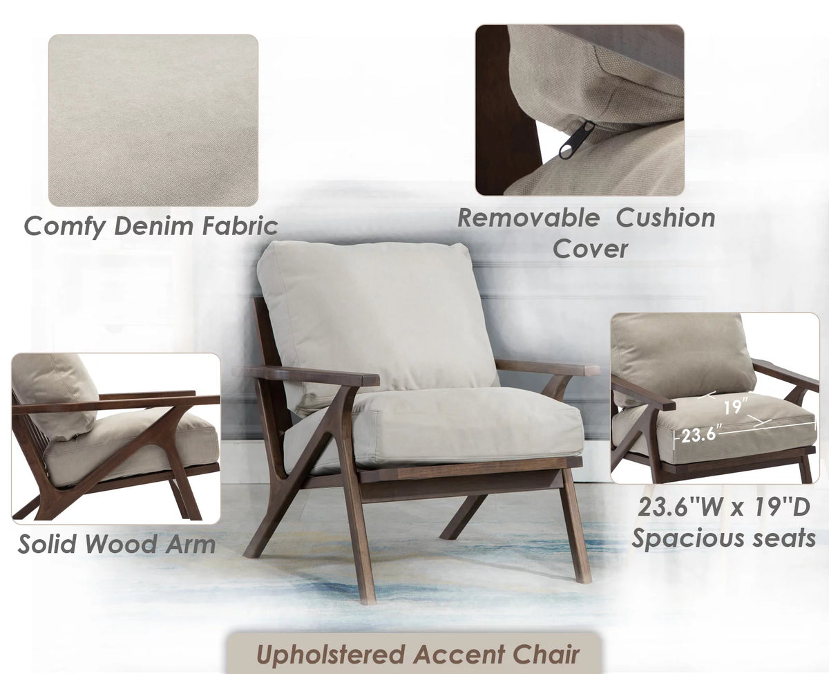 Beige Upholstered Accent Chair with Wooden Frame N472
