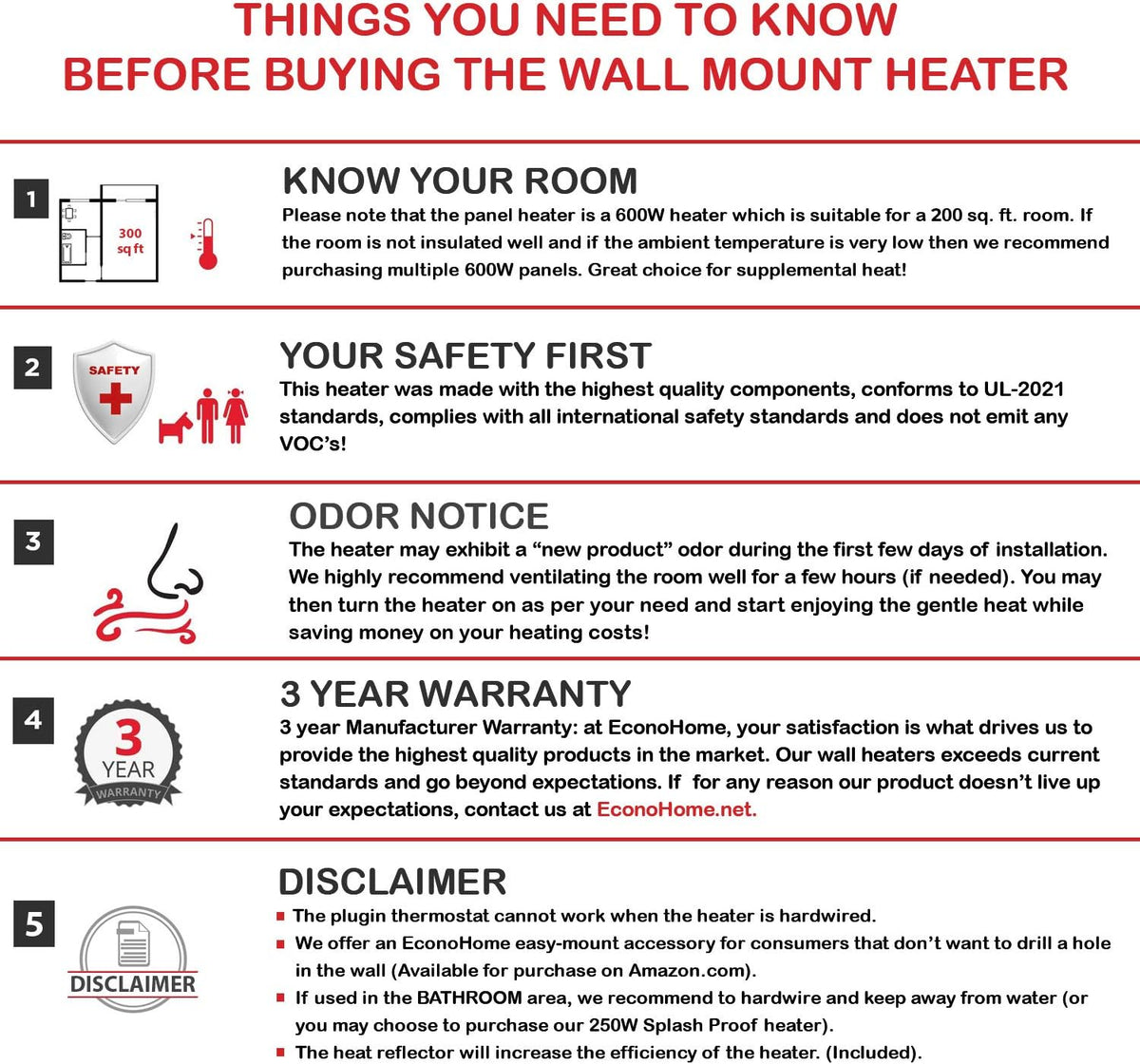 Wall Mount 600 Watt Convection Heater with Thermostat V405814