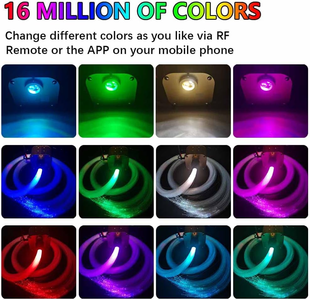 16W Twinkle Fiber Optic Star Ceiling Light Kit with APP Remote Music Mode RGBW LED 460pcs 9.8ft D10971