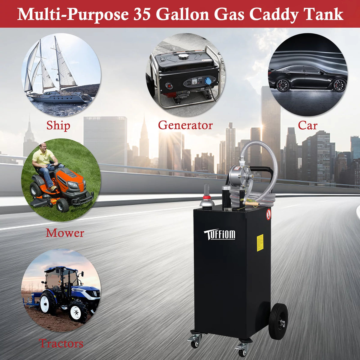 35 Gallon Gas Caddy with Hand Pump & Wheels D2754