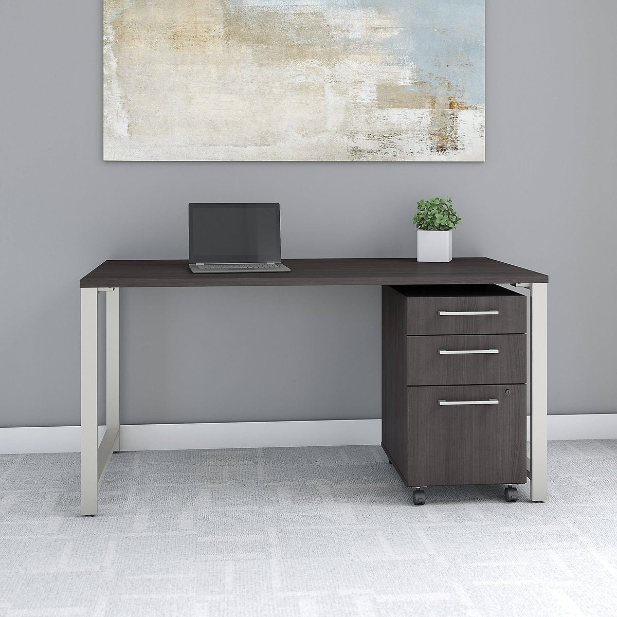 60W x 30D Table Desk with 3 Drawer Mobile File Cabinet H68825