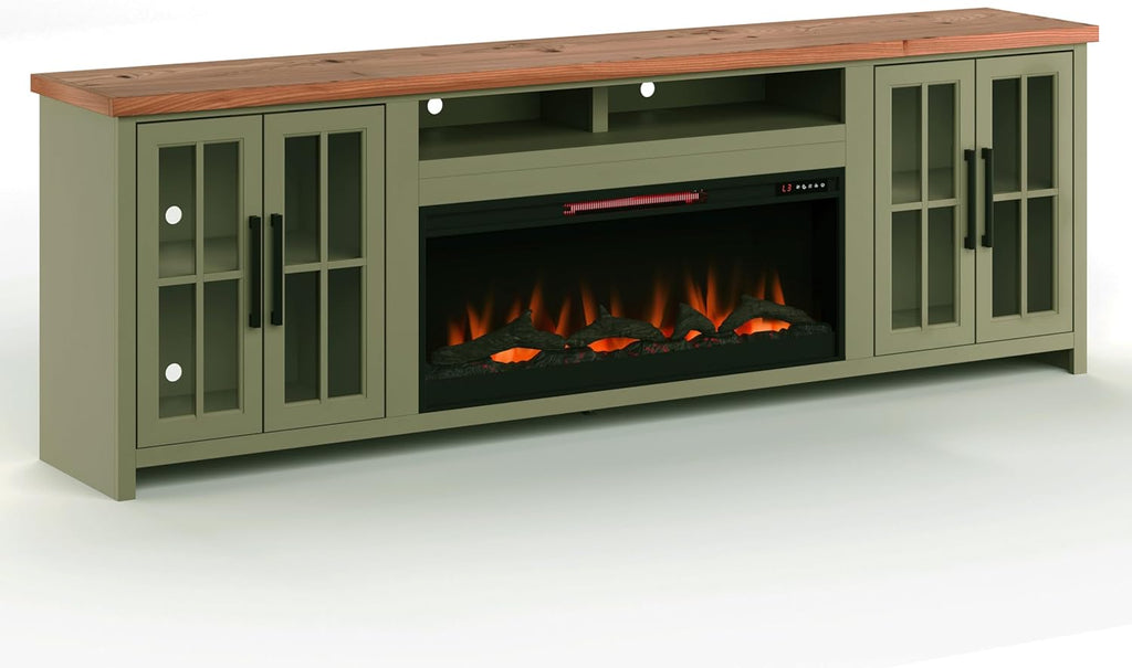 Sage Green Fruitwood Fireplace TV Stand Console S78523