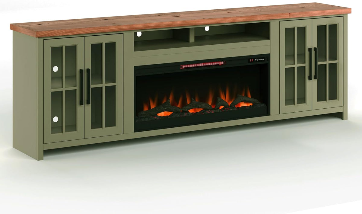 Sage Green Fruitwood Fireplace TV Stand Console S78523