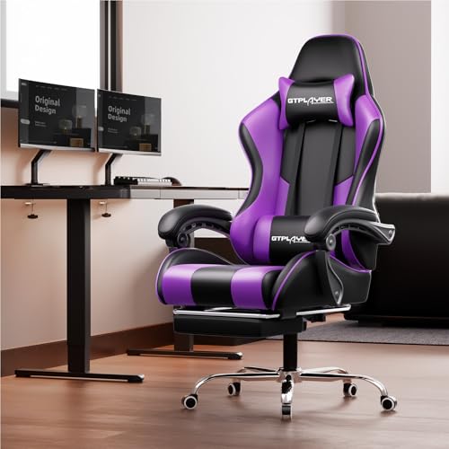 Blue Faux Leather Gaming Chair with Footrest and Lumbar Support G82810