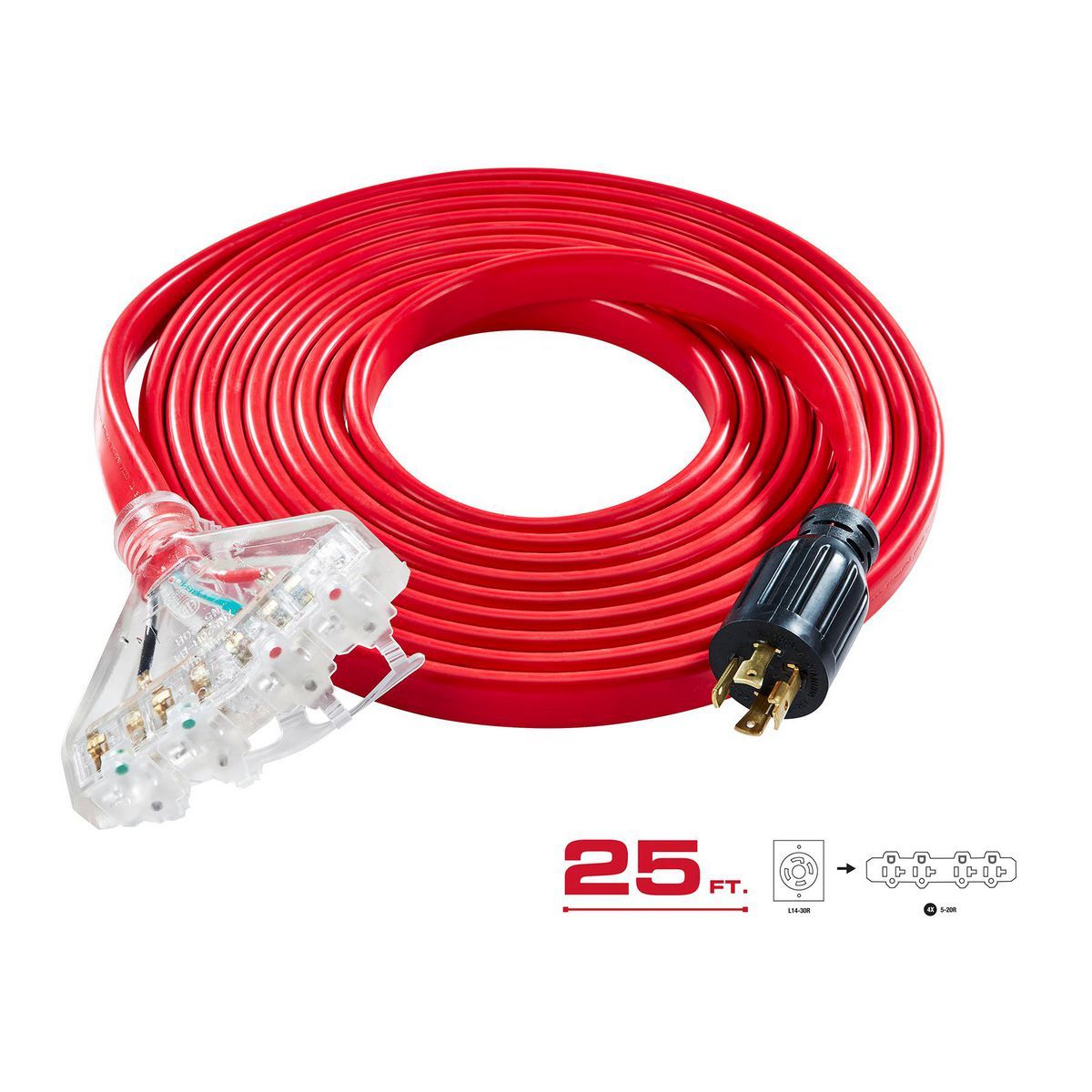 25 ft. 30 Amp 125/250V 4-Outlet Generator Extension Cord Y558525