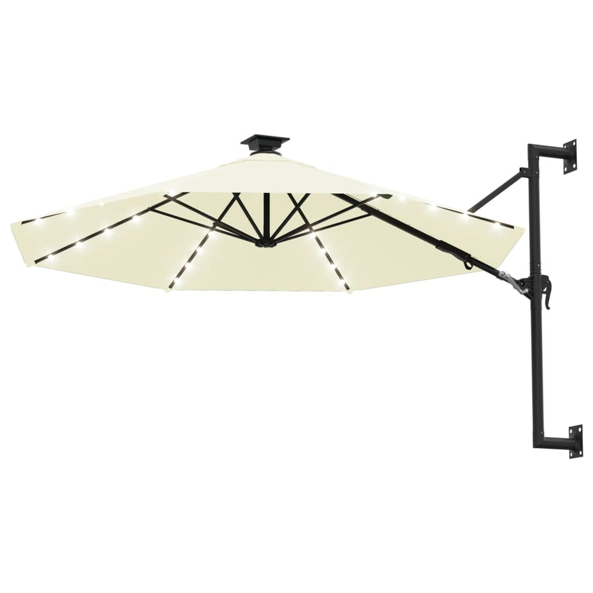 Wall Mounted Parasol with LEDs and Metal Pole Garden Folding Umbrella Sand 118.1 x 51.6 Inches P99650
