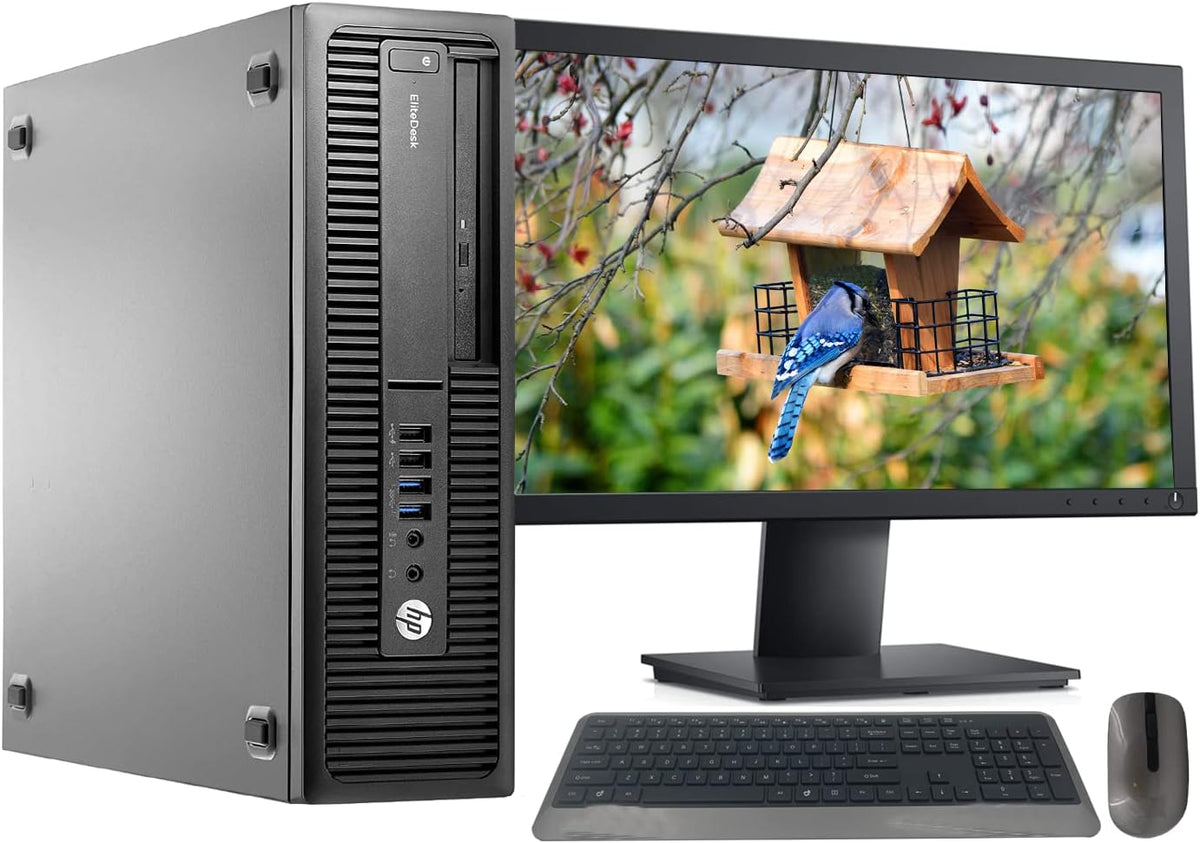 HP 705 G2 Desktop PC AMD Pro A4-8350B R5 Processor, 8GB Ram, 256 GB M.2 SSD, WiFi & Bluetooth, Wireless Keyboard Mouse, 27 Inch LED Monitor, Windows 10 (Renewed) E79539
