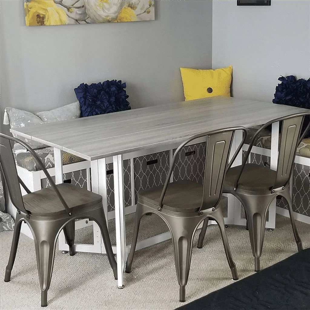 Metal Dining Chairs with Wooden Seat Set of 4 X5643