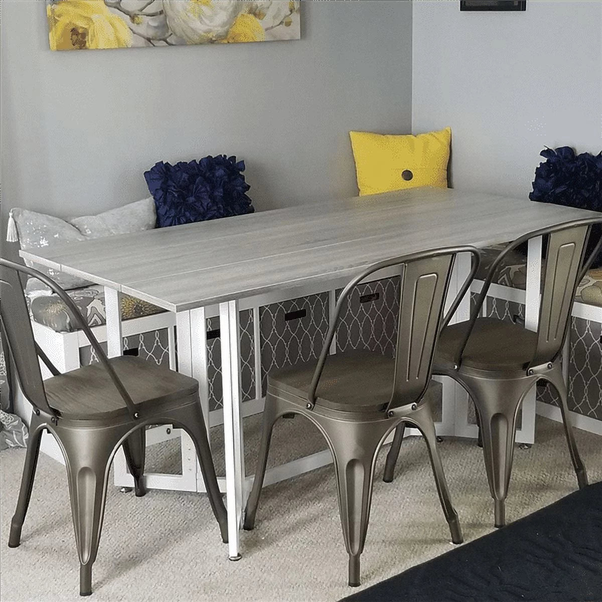 Metal Dining Chairs with Wooden Seat Set of 4 X5643