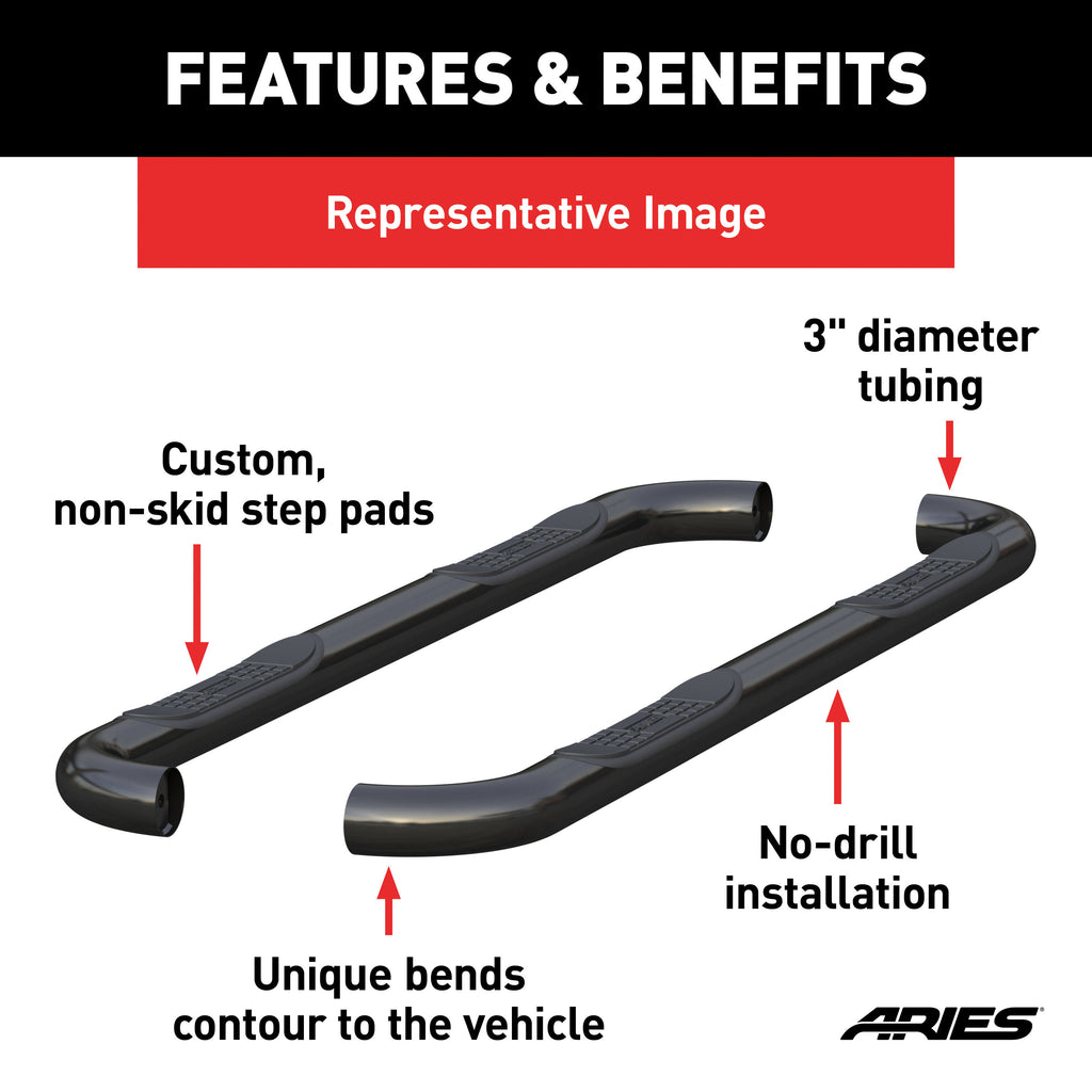 Black 3-Inch Round Side Bars X3250