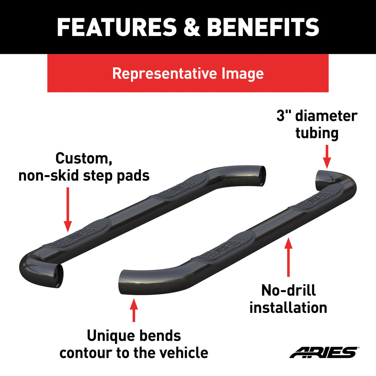 Black 3-Inch Round Side Bars X3250