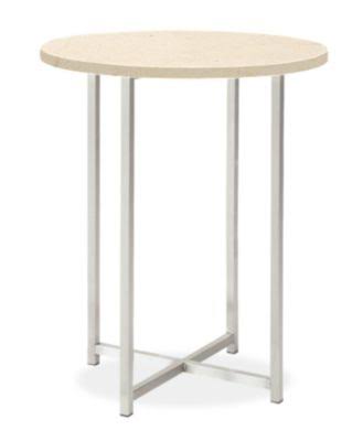 Round End Table 18 Diameter 22H in Stainless Steel with Ecru Quartz Top N479313