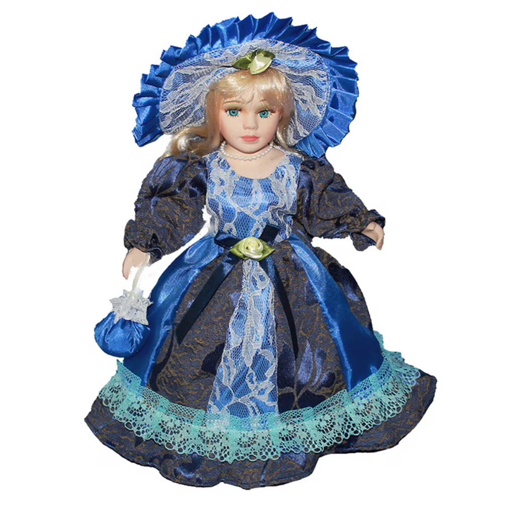 Porcelain Doll Figure with Wooden Stand F141
