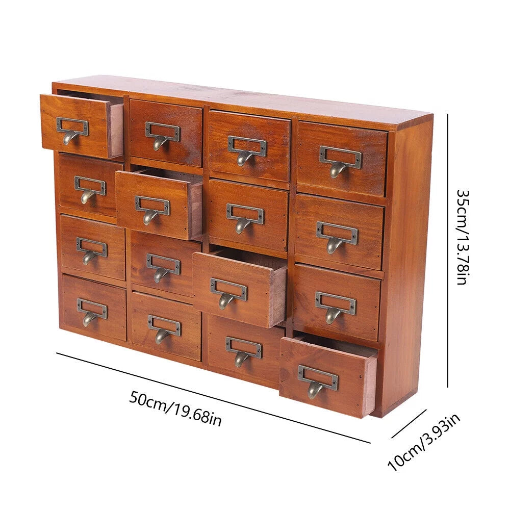 16 Drawer Vintage Wood Apothecary Cabinet E304500