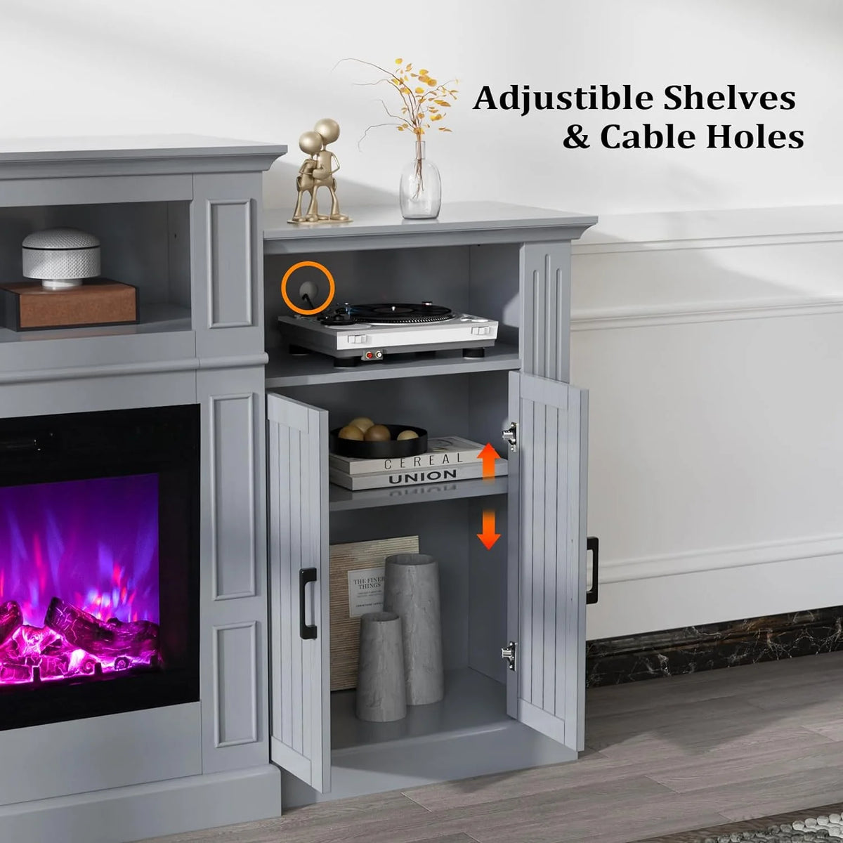 Electric Fireplace with Mantel, 79 inches Fireplace TV Stand Media Console Entertainment Center, Gray A5933