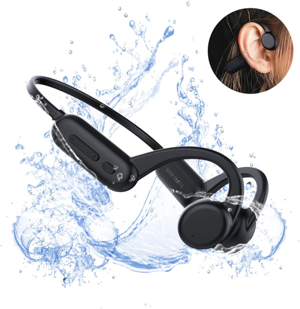Black Bone Conduction Open Ear Headphones with Mic, 8G Memory, IPX 8 Waterproof, Pack of 2 L9501
