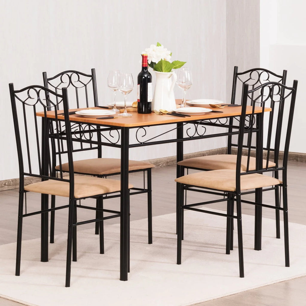 5 PC Wood Metal Dining Set with Table and 4 Chairs C918