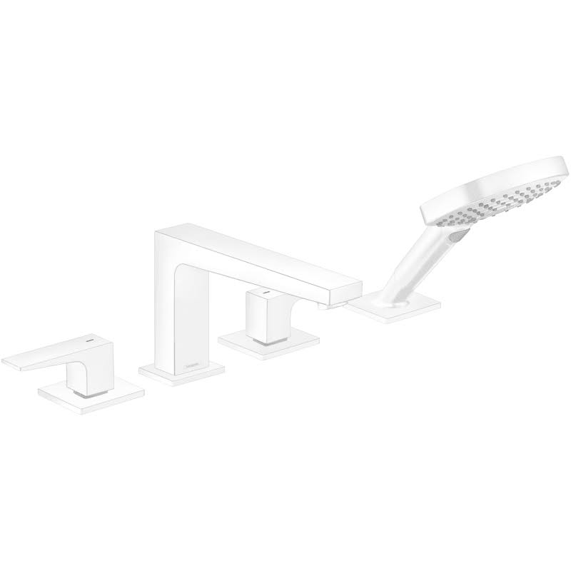 Matte White Double Handle Deck Mounted Roman Tub Faucet with Handshower P19761