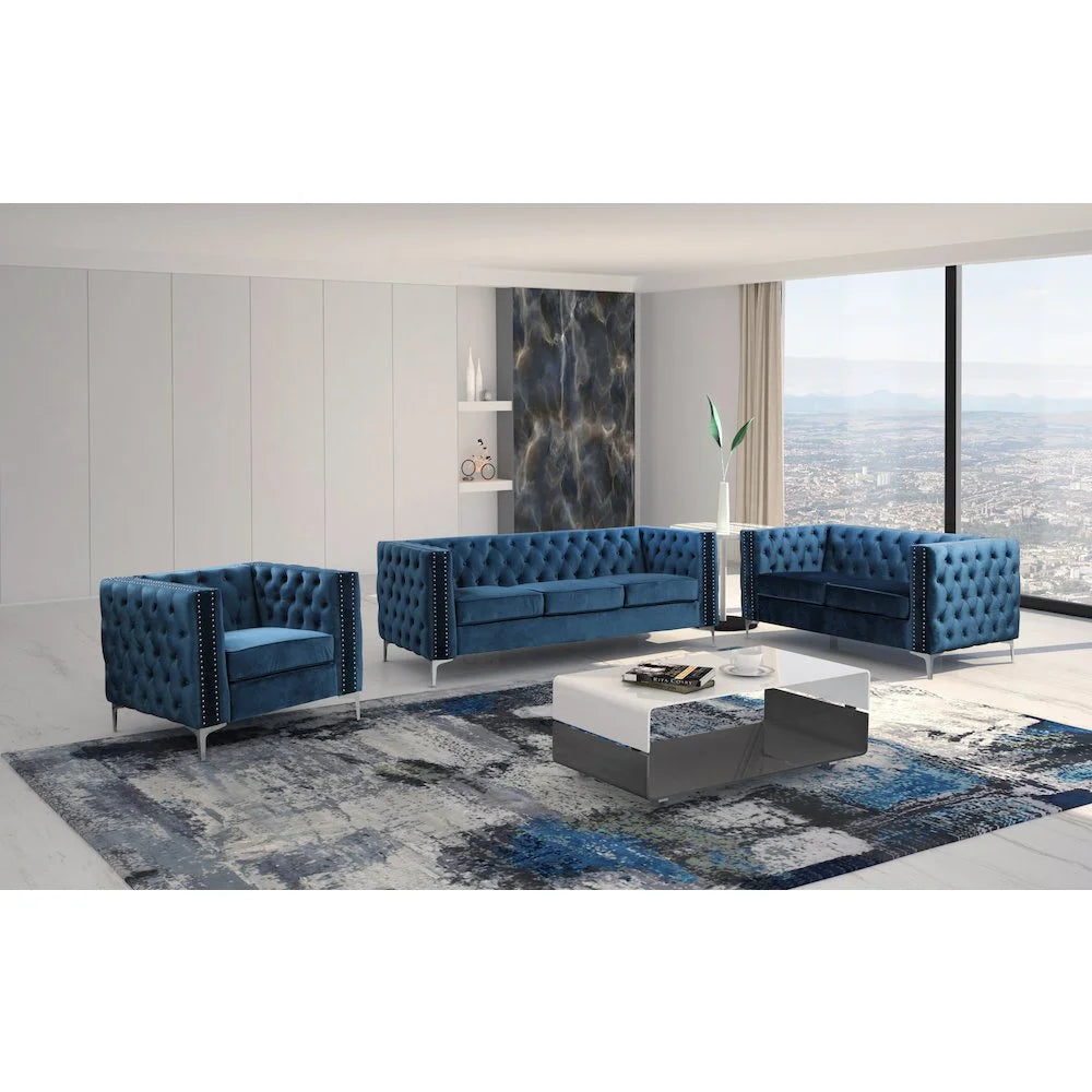 Navy 2 Piece Fabric Sofa and Loveseat Set I33086