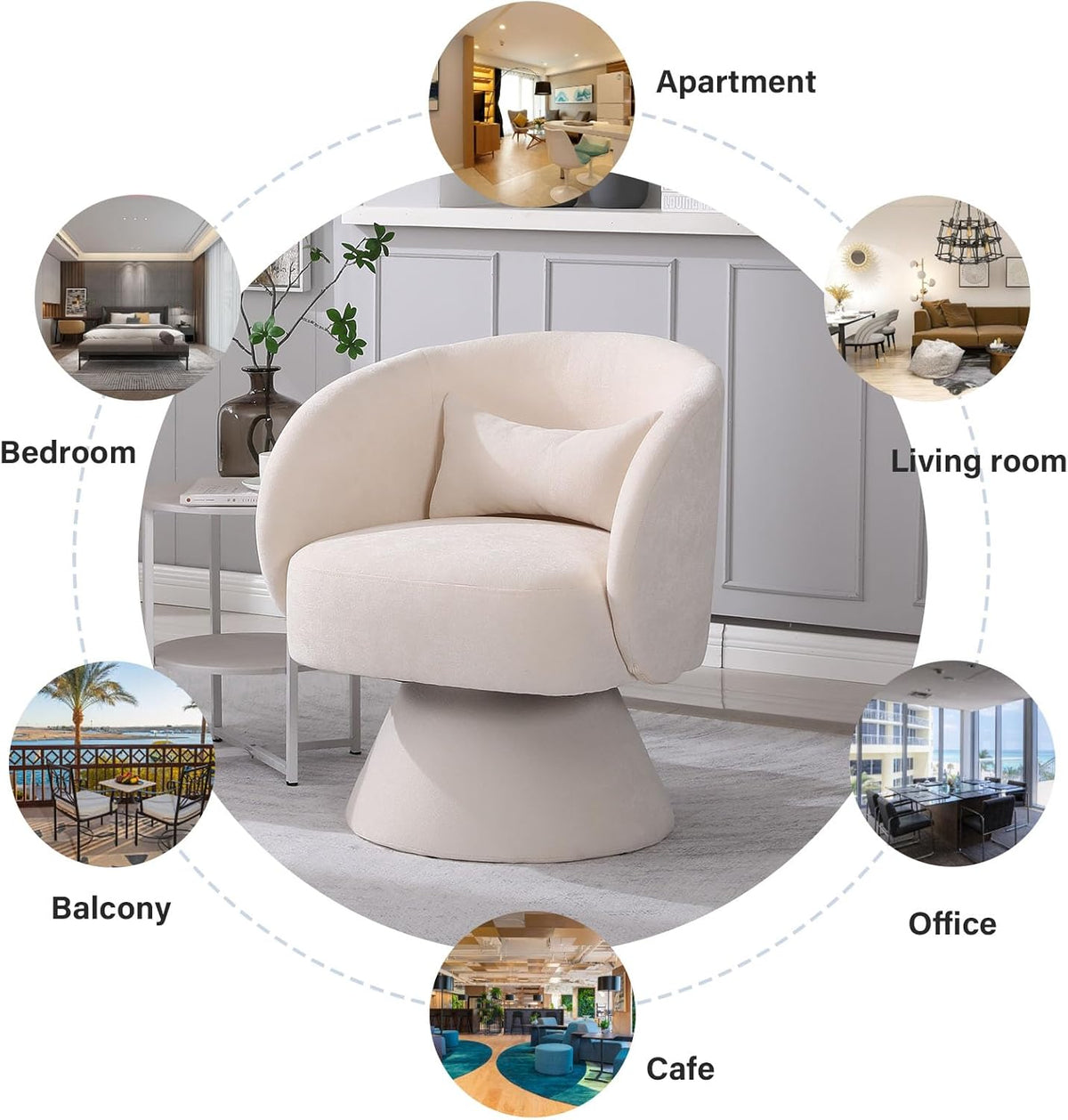 Beige Linen Fabric Swivel Barrel Accent Chair Y32467