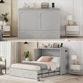 White Solid Wood Queen Size Murphy Bed with Storage and Bookcase Headboard W113128