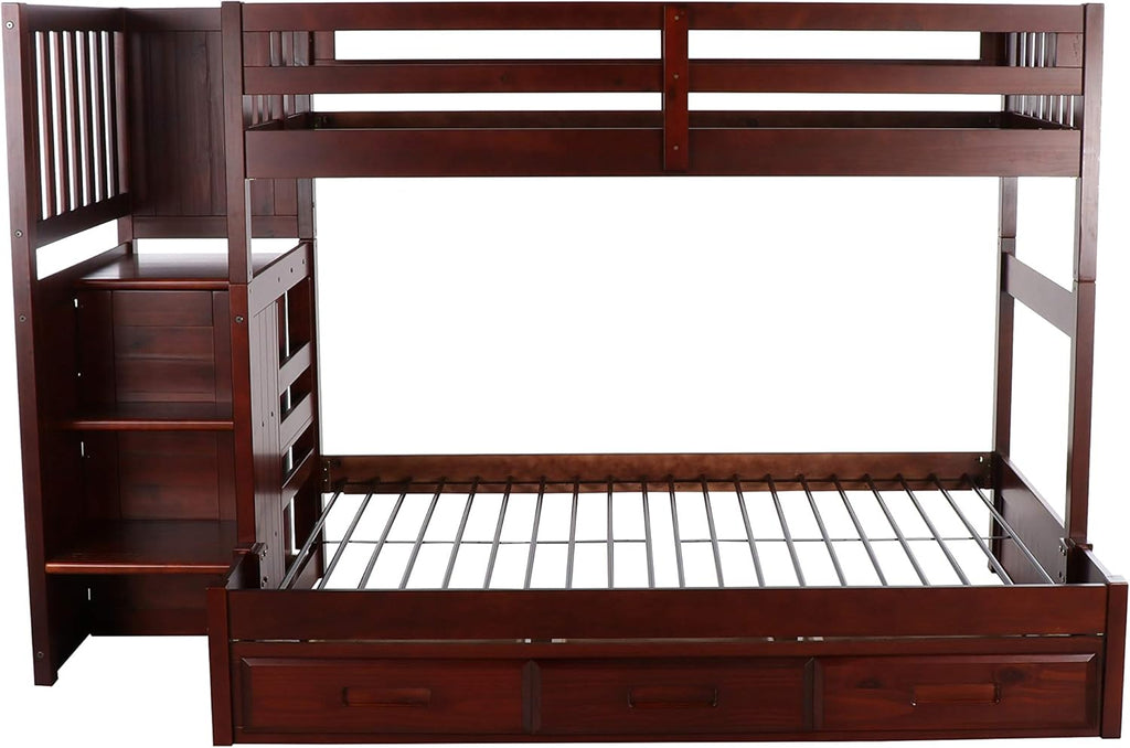 Twin Over Full Staircase Bunk Bed with 3 Drawers M636