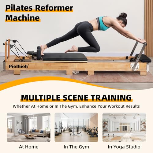 Oak Frame Foldable Wooden Pilates Reformer with Springs Jump Board Sitting Box U9176