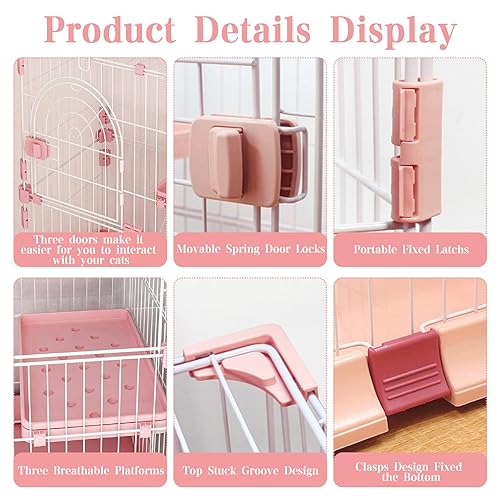 Pink 52 Inches Metal Cat Cage with 3 Platforms and 1 Ramp B111