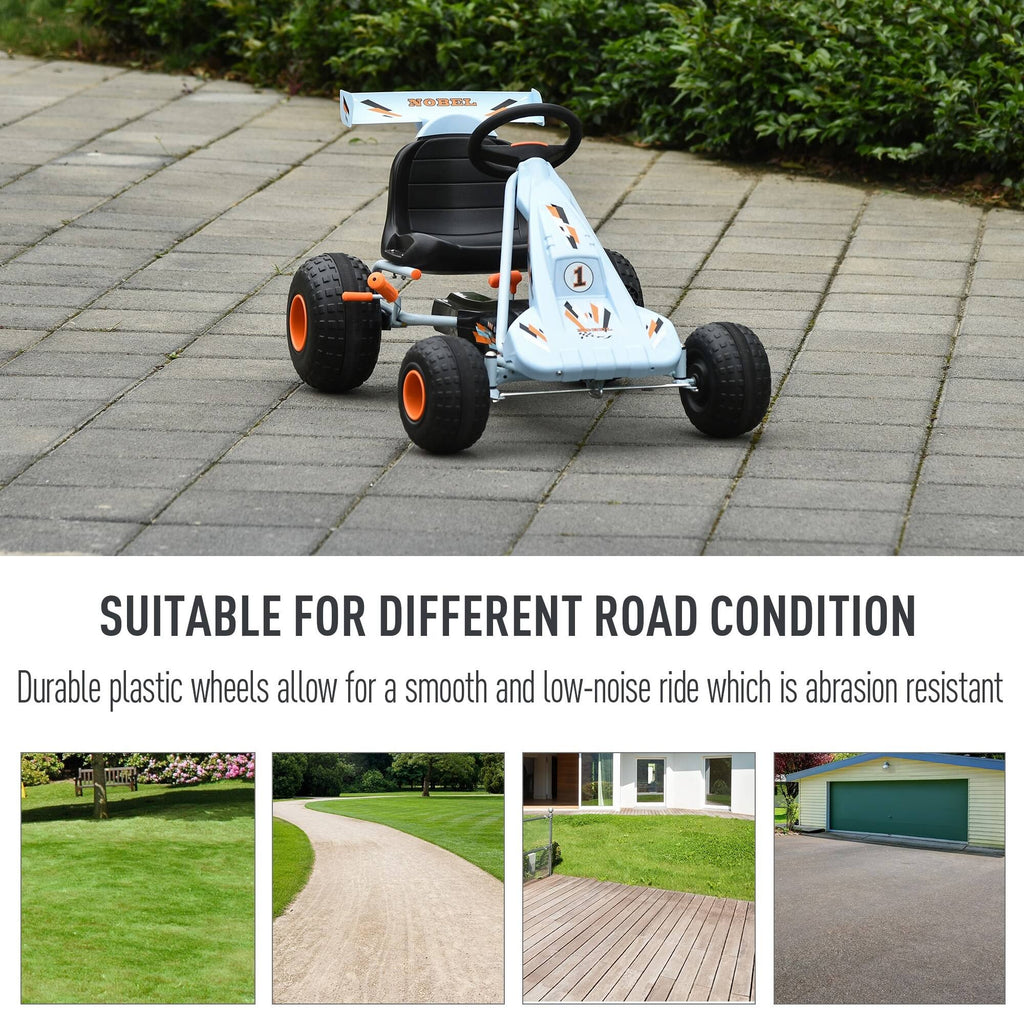 Pedal Go Kart Ride on Car with Adjustable Seat, Plastic Wheels, Handbrake and Shift Lever, White W987130
