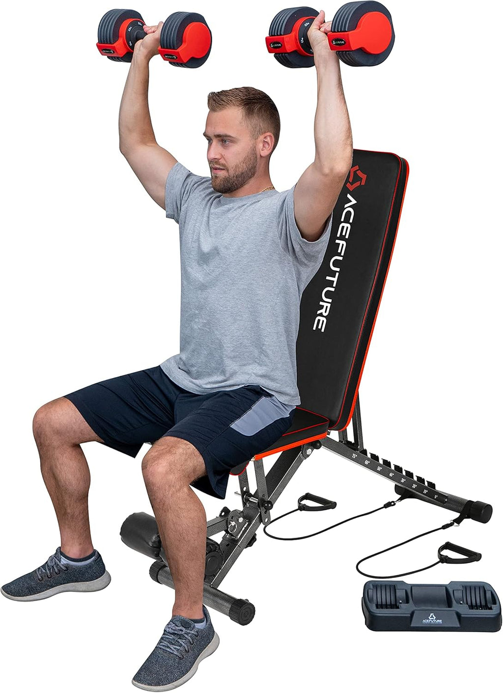 Adjustable Foldable Weight Bench with Resistance Bands S594571