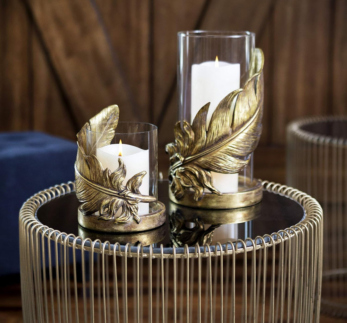 Set of 3 Blue-Washed Wood Candlestick B5482