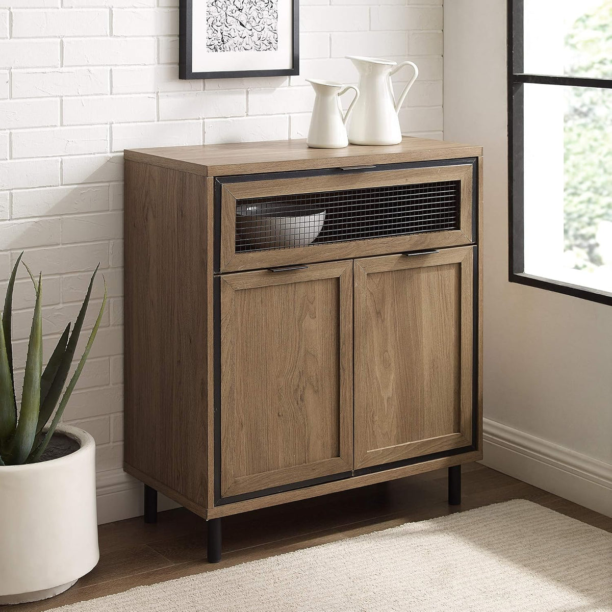 Rustic Oak 48 Inch Corner TV Stand with Cabinet Doors T3344