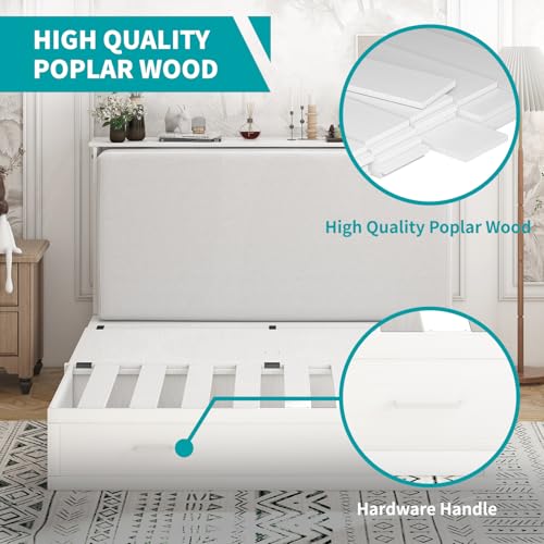 Queen Murphy Bed with Charging Station and Storage Drawers White R5270