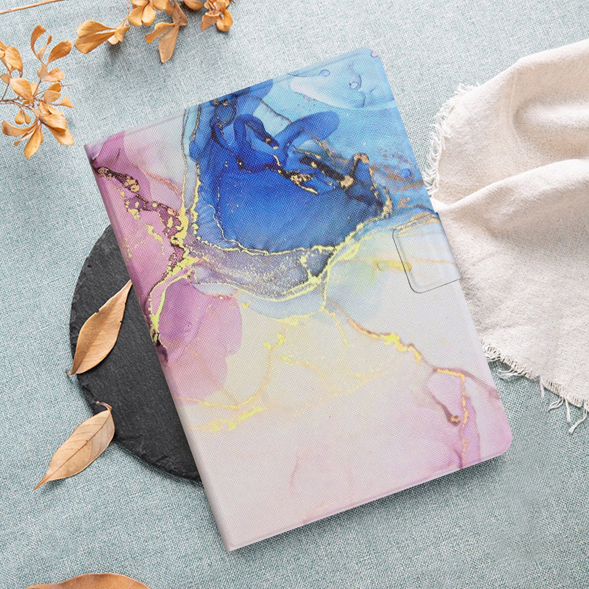 Pink Blue Marble PU Leather Fire HD 10 Tablet Case T5689
