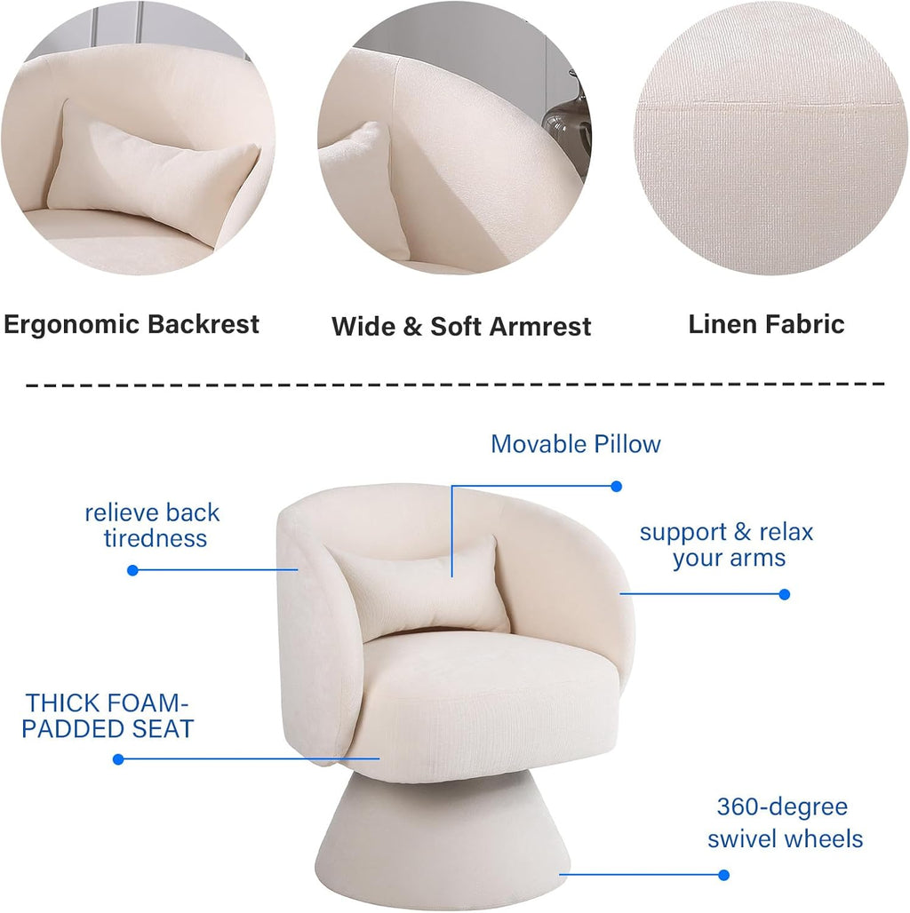 Beige Linen Fabric Swivel Barrel Accent Chair Y32467