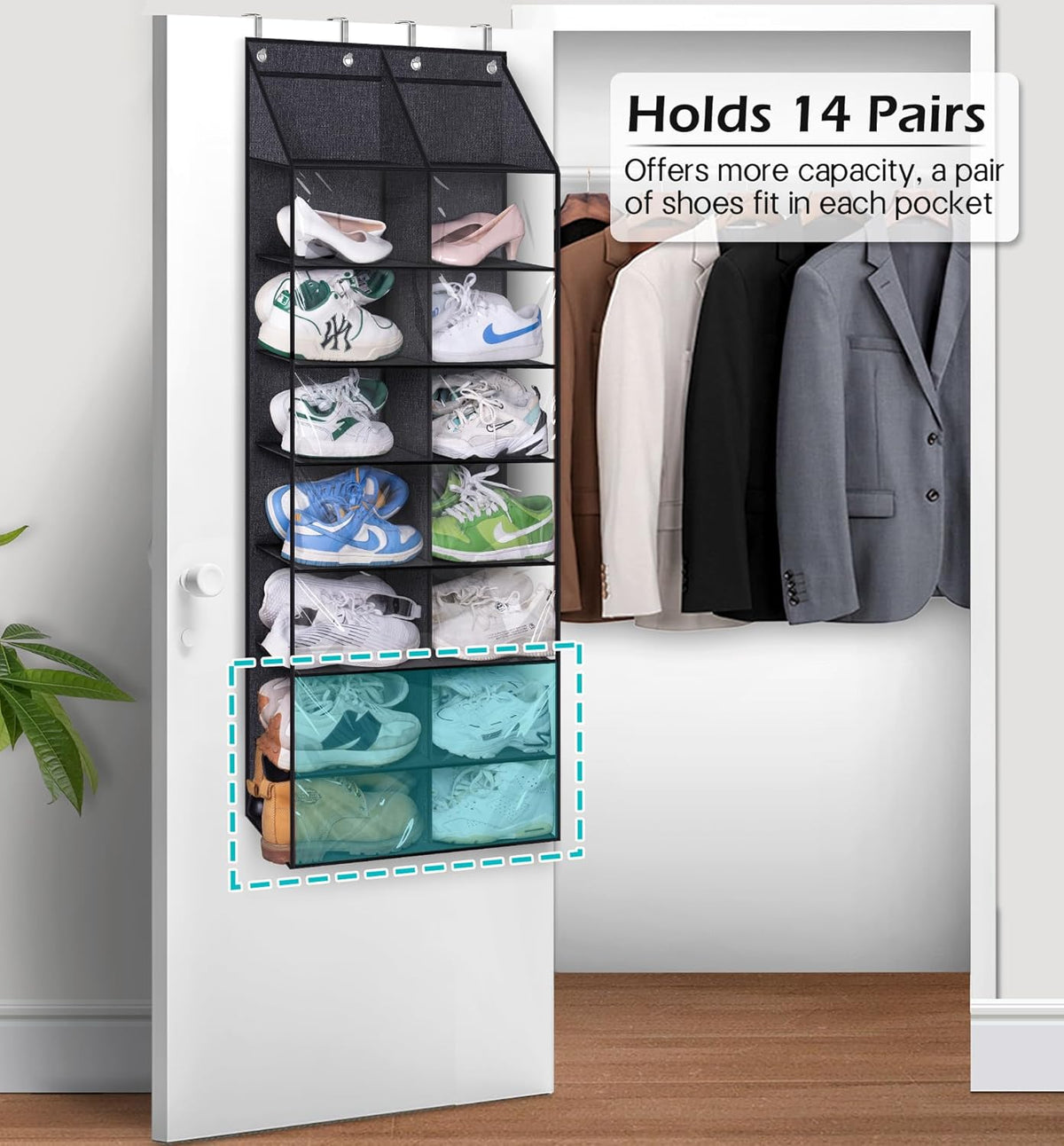 14 Pairs Dustproof Over the Door Shoe Organizer J51394
