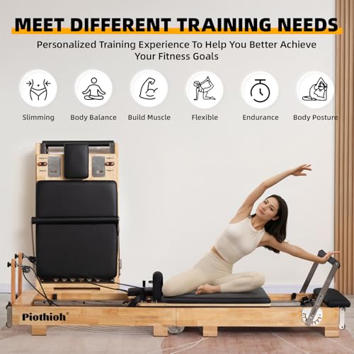 Oak Frame Foldable Wooden Pilates Reformer with Springs Jump Board Sitting Box U9176