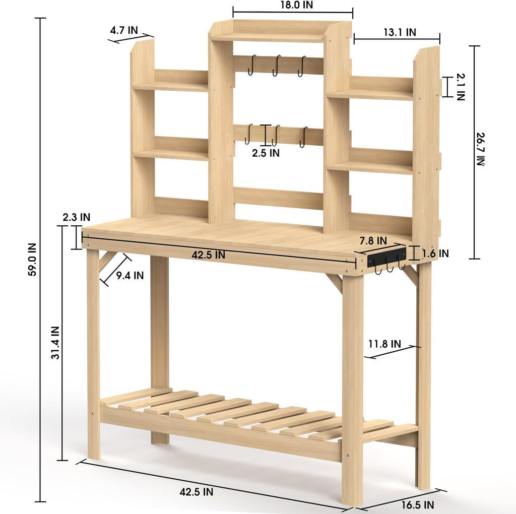 Wooden Potting Bench Table with Raised Garden Bed D1031